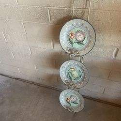plant Stand That Holds Three Plates$20. No Chips No Cracks Perfect Condition Beautiful Gift For Yourself Or Anyone On Your List.