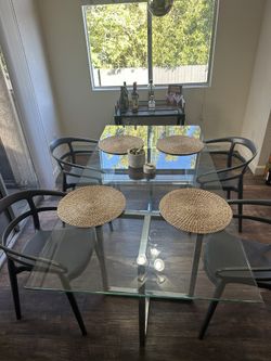 Glass Top Dining Table with 4 Chairs – Modern/Contemporary Set