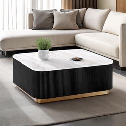 COFFEE CENTER SQUARE COCKTAIL TABLE WHITE MARBLE TOP / BLACK  BASE MODERN RETRO MESA DE CENTRO