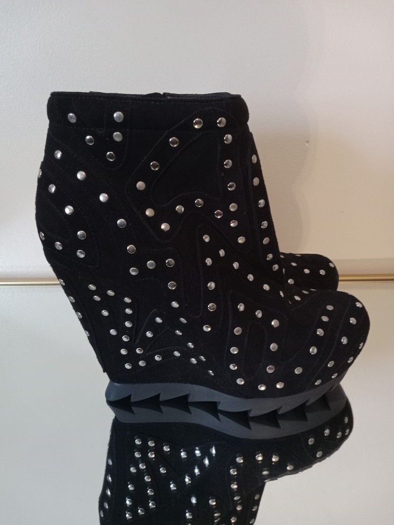 Camilla Skovgaard Black Suede Studded Wedge Ankle Boots