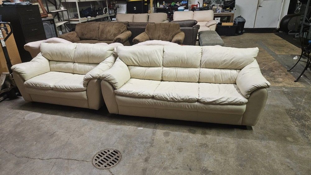 White Leather Couch/Love Seat Combo