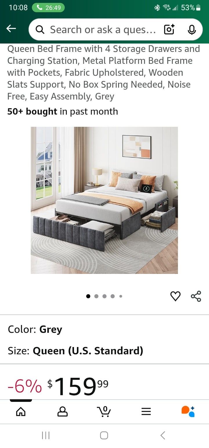Queen Size Bed Frame With 4 Drawers And Charger Station
