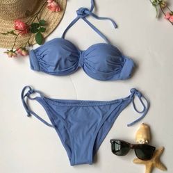 New Blue halter 2pc bikini set swimsuit Bathings Size Small