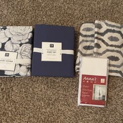 Grey/White Curtains Sheer Curtain And twin Sheets