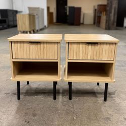 Price for Both - 2 Modern Fluted Light Wood Nightstands / Nightstand Set / End Tables / Side Tables  