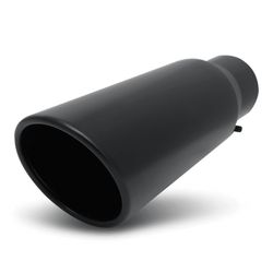 M-AUTO 3.5"Inlet 5"Outlet Stainless Steel 12"Exhaust Muffler Tip Straight-Through Round Diagonal Cut Black Roll Tip
