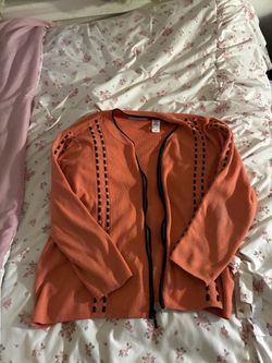 Orange Open-Front Cardigan with Cutout Detail