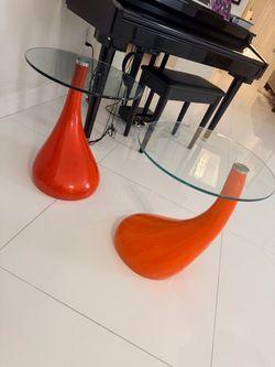 Two Lava Accent Tables one Orange and one red