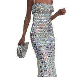Mermaid Sequence Spaghetti Strap dress  Size L Retails $79