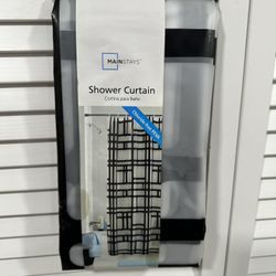 Mainstays PEVA Shower Curtain 72x72in Element Black Brick Pattern