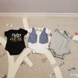 A Lot Of 3 Miniclasix 6m Bow Tie Formal Bodysuits Baby Of The Year Onesies 100% Cotton  New Year