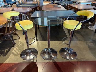 FLASH FURNITURE Round Glass Pub Table with Retro Yellow Vinyl Bar Stools (Set of 2 Chairs )