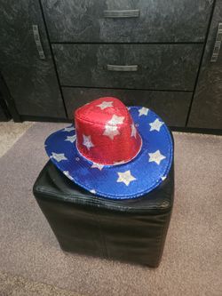 July 4th Party Hat Red Blue Silver Sequins