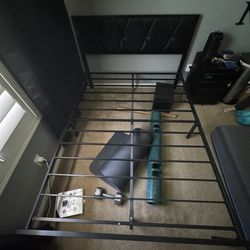 Feonase Full Size Metal Bed Frame with Faux Leather Button Tufted Headboard, Platform Bed Frame with Heavy Duty Metal Slats, 12" Storage Space, Noise 