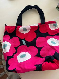 Red flowered tote bag
