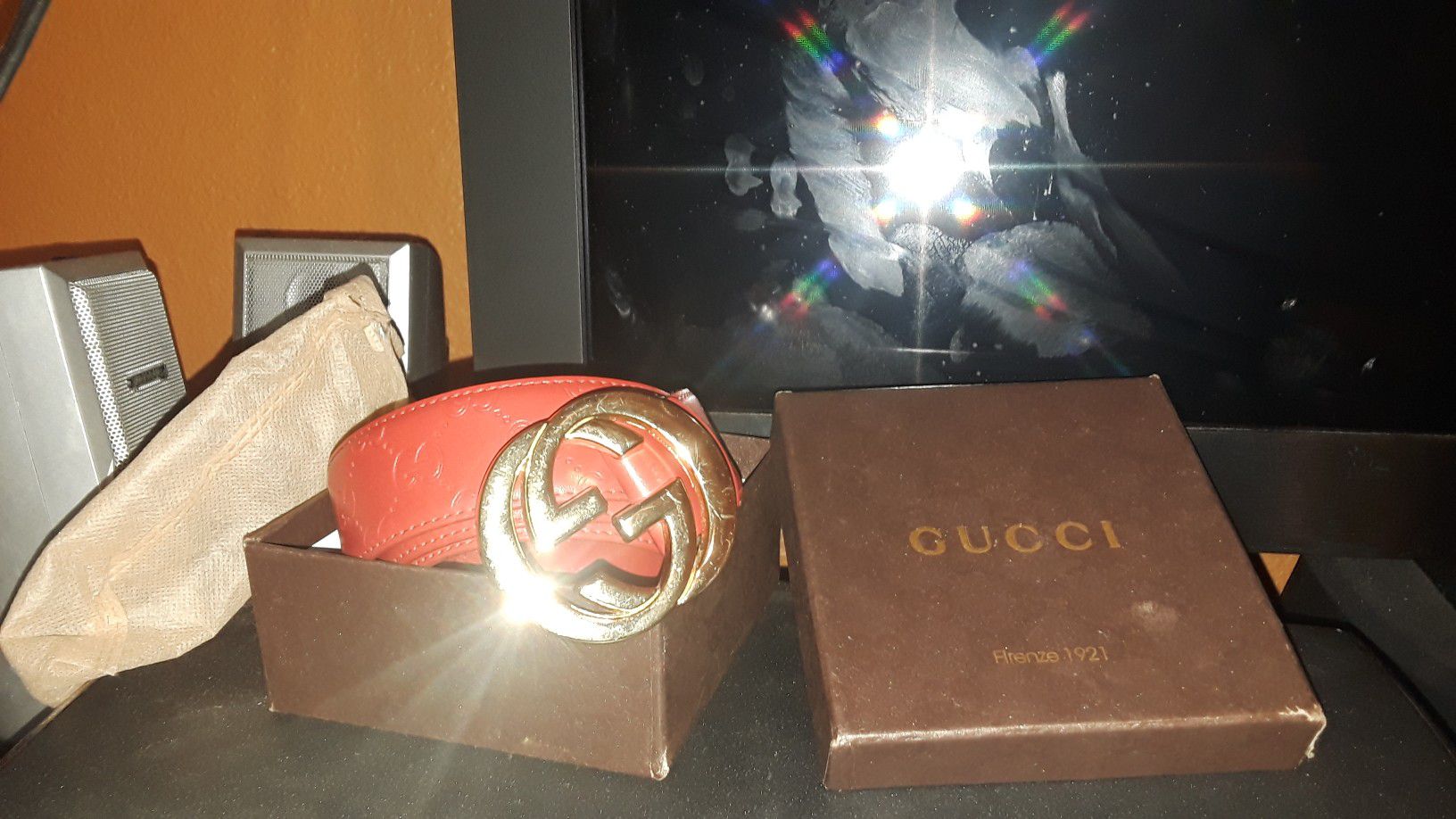 Mens Red leather gucci belt