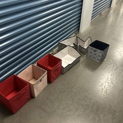 Lot of Fabric Storage Bins - Red, Pink, Striped, Patterned some ware 2 striped ones need a bottom 