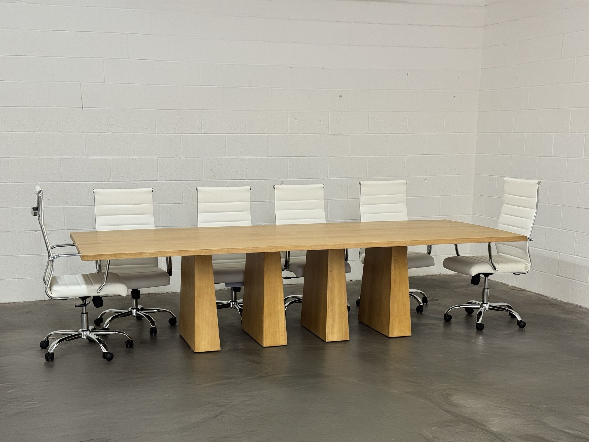 Brand New Rectangular Solid White Oak Wood Table and Chairs - 96x44”