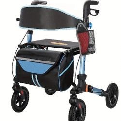 Rollator Walker for Seniors, Lightweight Foldable All Terrain Rolling Walker with seat, Aluminum Walkers with 8 inch Rubber Wheels, Handles and Backre