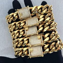 20MM Diamond Lock Cuban Link Set 14k Gold Plated Doesn't Loses Color 