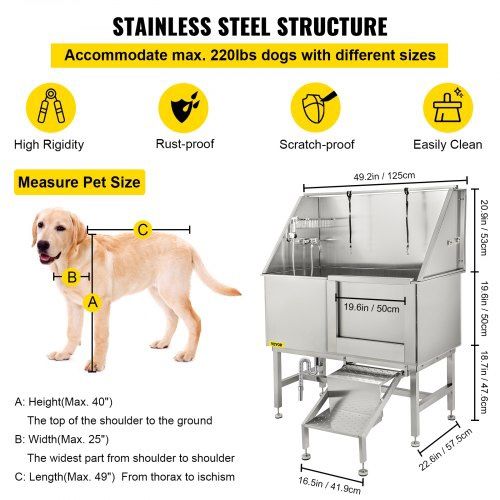 50 Inch Dog Grooming Tub Professional Stainless Steel Pet Dog Bath Tub