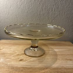 Vintage Jeanette Glass Elevated Cake Plate. H4.8”, diameter Top 10”, Bottom 4.5”