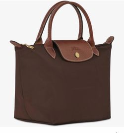 Longchamp Small Tote Bag in Dark Brown with Tan Trim