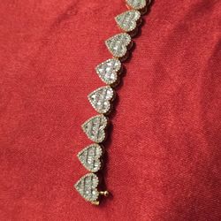 10k Yellow Gold Diamond Heart Shape Round and Baguette Bracelet 2.68 ctw
