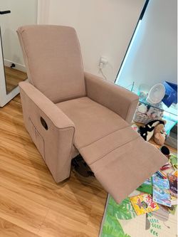 Upholstered Manual Glider Recliner– Rocking & 360° Swivel with Smooth Glide – Modern Nursery/Living Room Chair in Lilac Color
