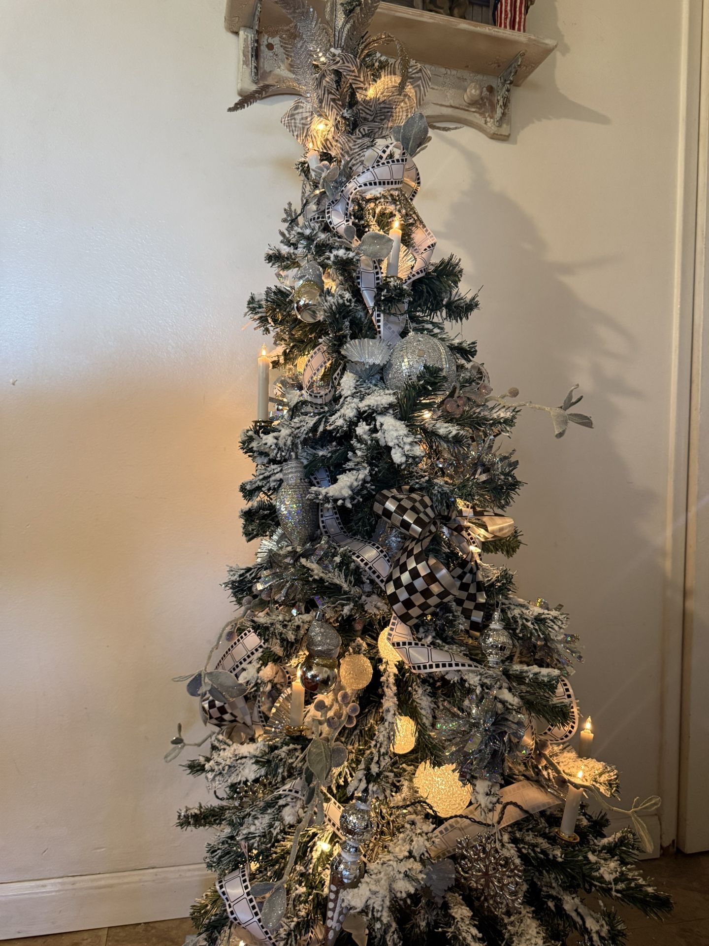 4 Foot designer Christmas Tree, Silver White Gold, White Lights