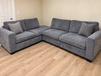 Gray Corduroy L-Shaped Sectional Sofa
