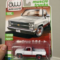 Auto World Diecast 1983 Chevrolet Silverado Pickup Truck White & Red 1/64