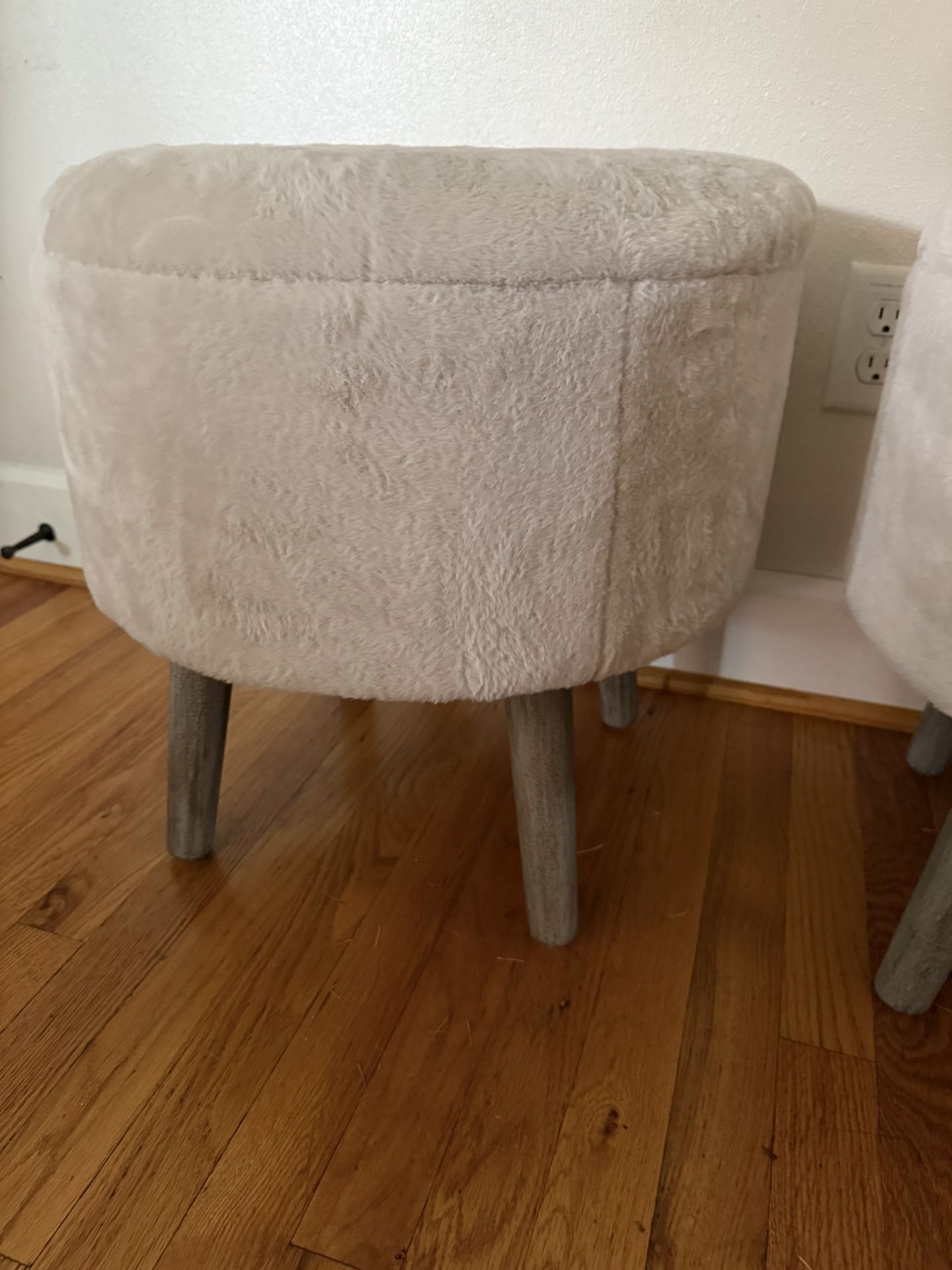 A Pair Of Fur Ottomans Cream /Beige Color 