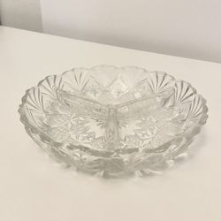 [Like NEW] Vintage Crystal Jewelite 3-Section Divided Serving Dish for Relish, Nuts, Condiments or Trinkets •5” Diameter •Clear Cut Glass Bowl/Dish •I