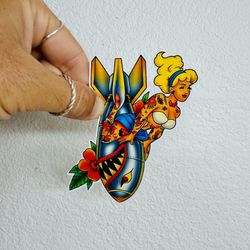 Traditional Tattoo Pin Up Bomb Girl Sticker Motorcycle Aviation Bomber Decal