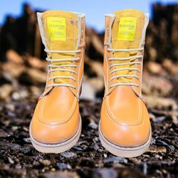 MENS WORK BOOTS 8" XEAL LIGHTWEIGHT GENUINE LEATHER SOFT TOE TAN COLOR NEW