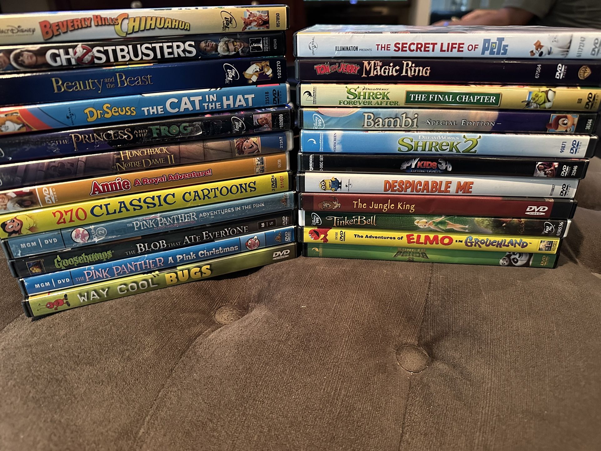 25 DVD Youth Kids Young Adult Movies: Ghostbusters, Dr. Seuss: the cat in the hat, Princess and the frog, Annie, Pink Panther, Despicable Me, Shrek 2