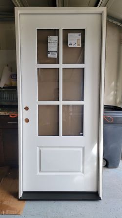 36 in. x 80 in. Legacy Series 6 Lite Clear Glass Right-Hand Inswing Primed Fiberglass Prehung Front Door