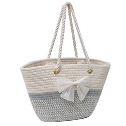 Women's Large All Seasons Straw Color Block Streetwear Square Open Shoulder Bag Tote Bag Bucket Bag