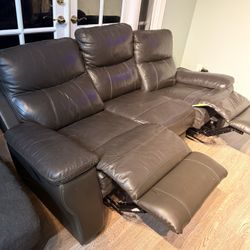 Top Grain Genuine Leather Dark Gray Recliner Couch Sofa
