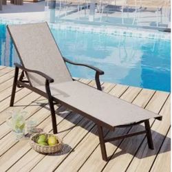 Adjustable Pool Chaise Lounge Chair with Brown All weather Aluminum Frame “NEW”