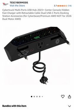 Cybertruck Multi-Ports USB Hub 2023+ Center Console Hidden Fast Charger with Retractable Cable Dual USB-C Ports Docking Station Accessories (for Cyber