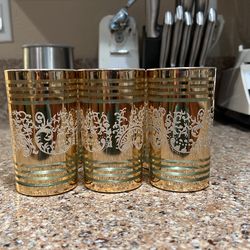 6 Gold Design Drinking Glasses