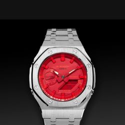 G-SHOCK Mod with Silver Stainless Steel Bracelet, Red 