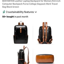 BOSTANTEN 15.6 LEATHER LOPTOP BAGPACK BLACK BROWN BRAND NEW NEVER USED FROM $109 asking $70