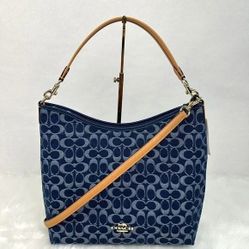 Coach Laurel Large Crossbody Signature Gold Denim NWT CY697