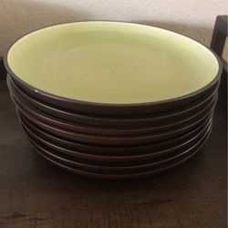 Dinner Plates , Set Of 8   Dark Brown And Green