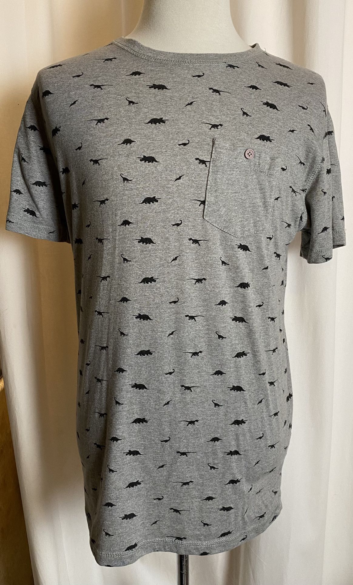 Vintage Creative Destruction Dinosaur Dino Pattern Gray Mens XL Short Sleeve Pocket T T-Shirt (Fits Like Large)