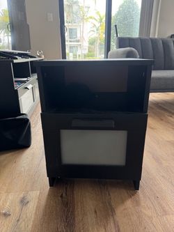 Modern Black Nightstand with Frosted Glass Door