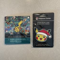 Special Delivery Pikachu Pin & Brass Ornament *BRAND NEW* Pokemon Center Exclusives Holiday Christmas Decoration